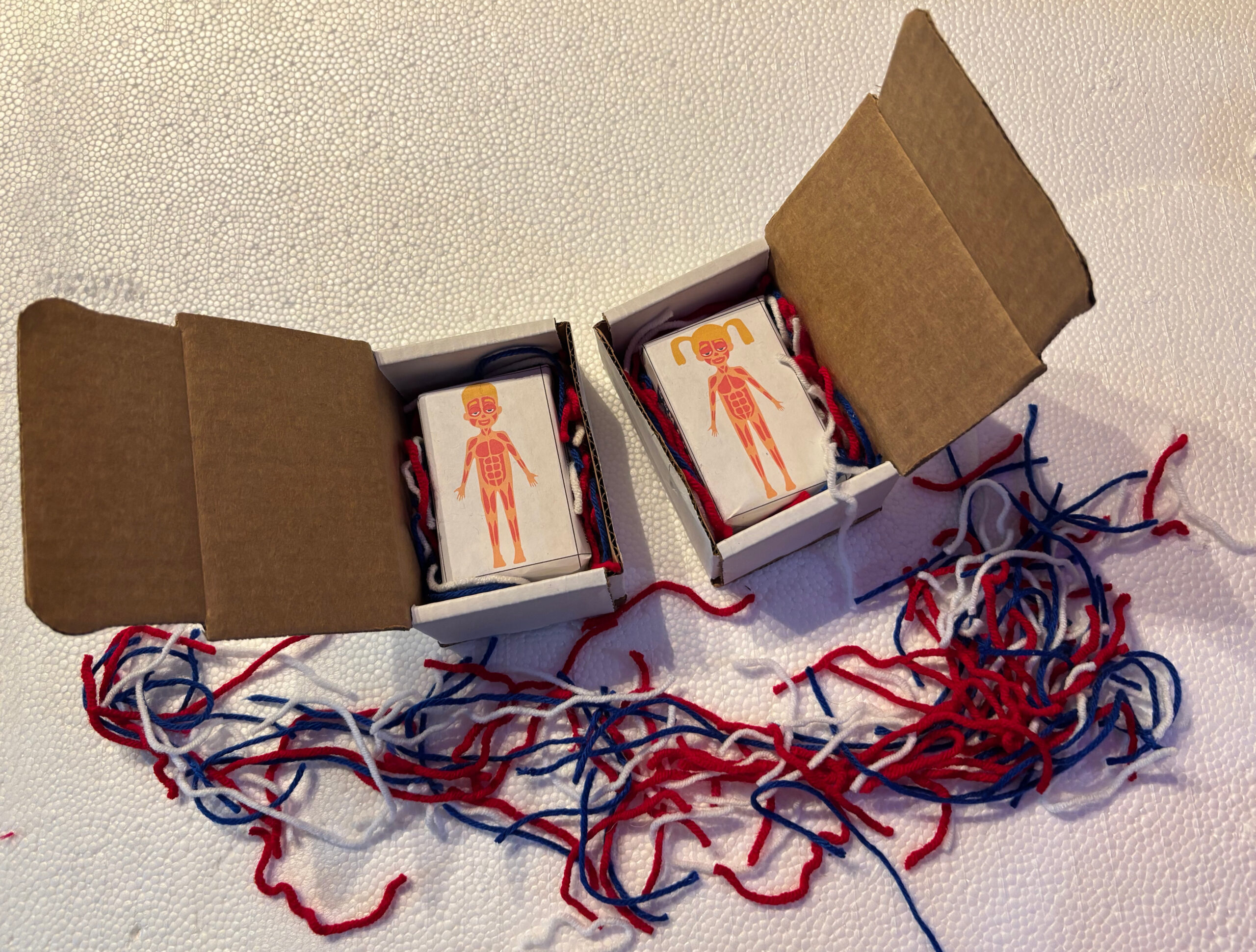 Male Muscular Soap Packaging & Female Muscular Soap Packaging boxed packed with Red White & Blue Yarn ready to ship